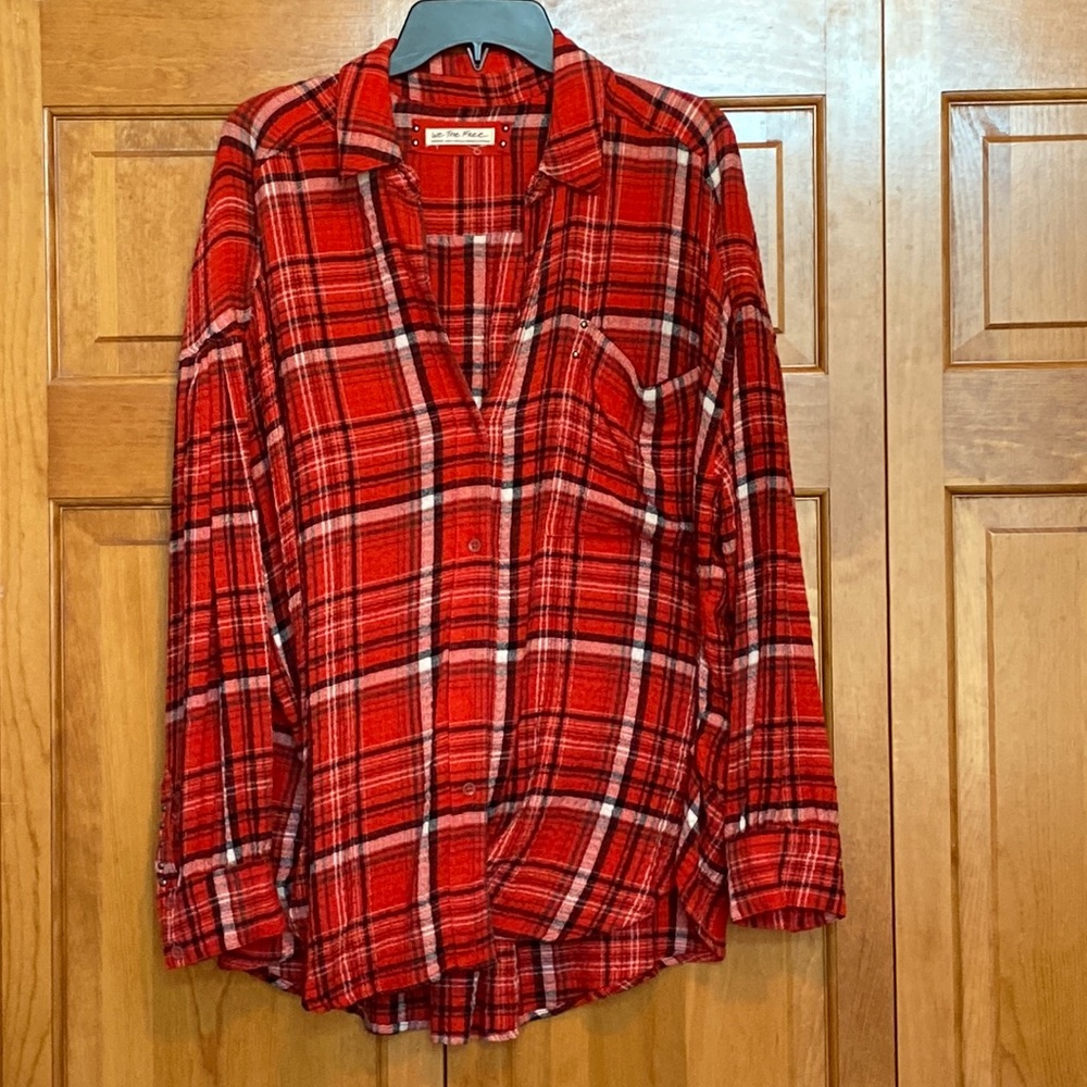 Free People, Flannel Button Up Top, Medium